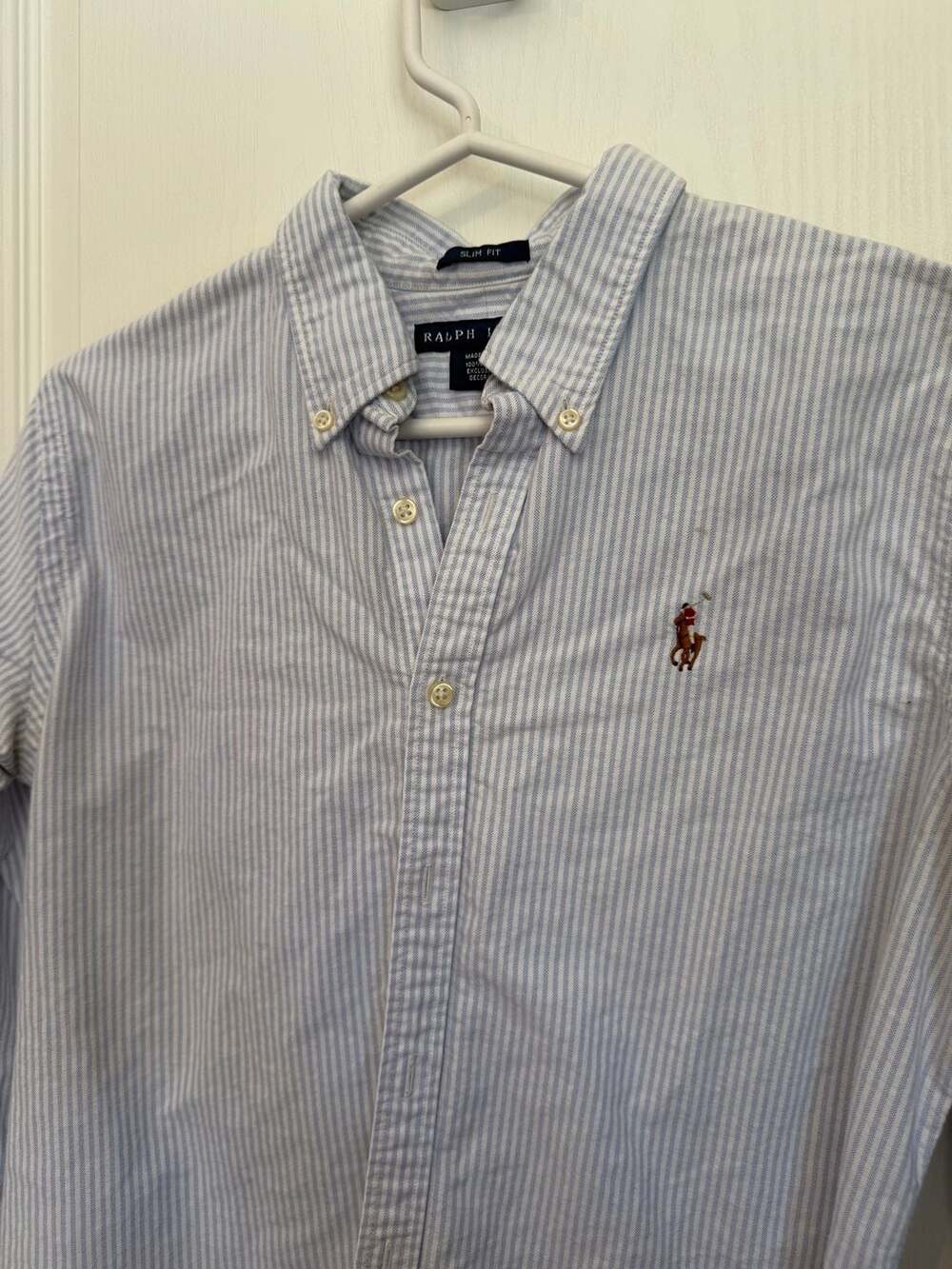 Ralph Lauren Blue and White Striped Long Sleeve Slim Fit Button Down Shirt - Picture 2 of 13